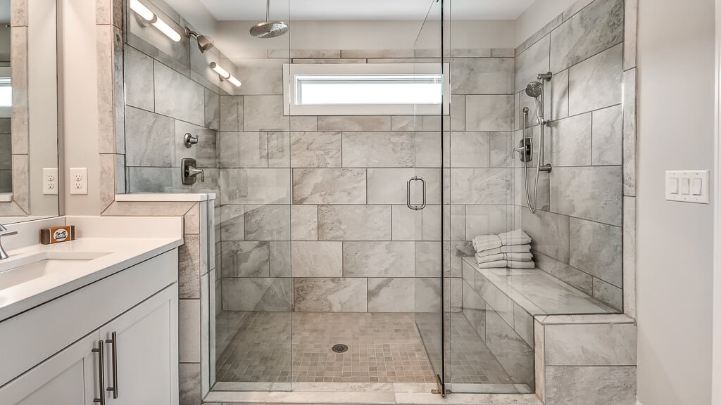 A walk-in shower is standard in the Laurel floor plan