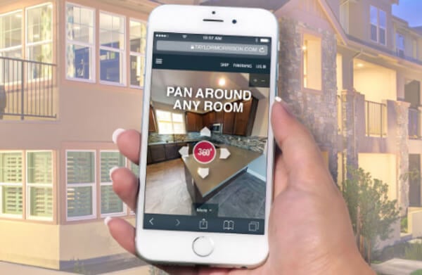 How to try your new home | Pan Around Any Room : Learn more about our online tools by clicking on the image of the smartphone.