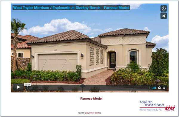 Click on image to view virtual tour of the Farnese Floor Plan available at Esplanade at Starkey Ranch, Odessa, FL.