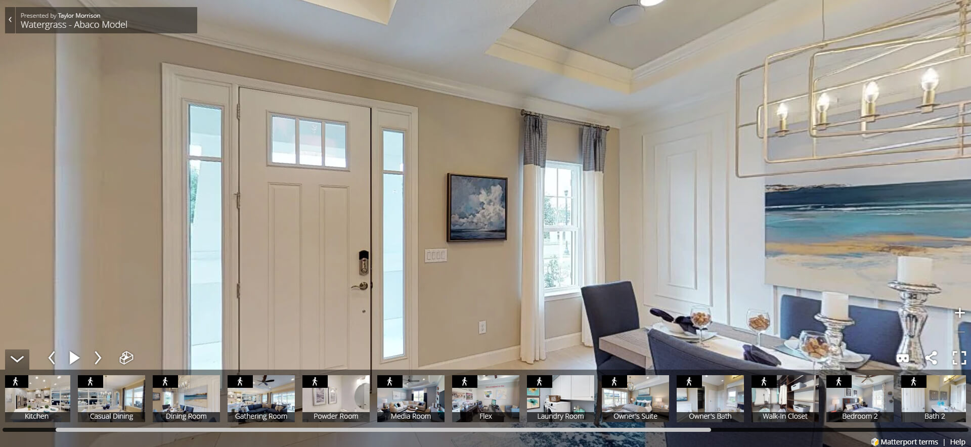 The virtual tour of the Abaco floorplan at WaterGrass in Wesley Chapel Florida provides a great example of how natural light can brighten an entryway.