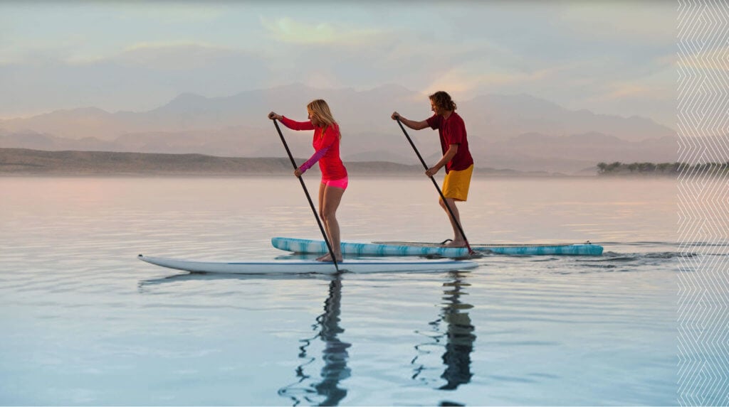 Start your mornings Stand Up Paddleboarding on Lake Las Vegas. Come tour The Peaks and Largo Vista today.